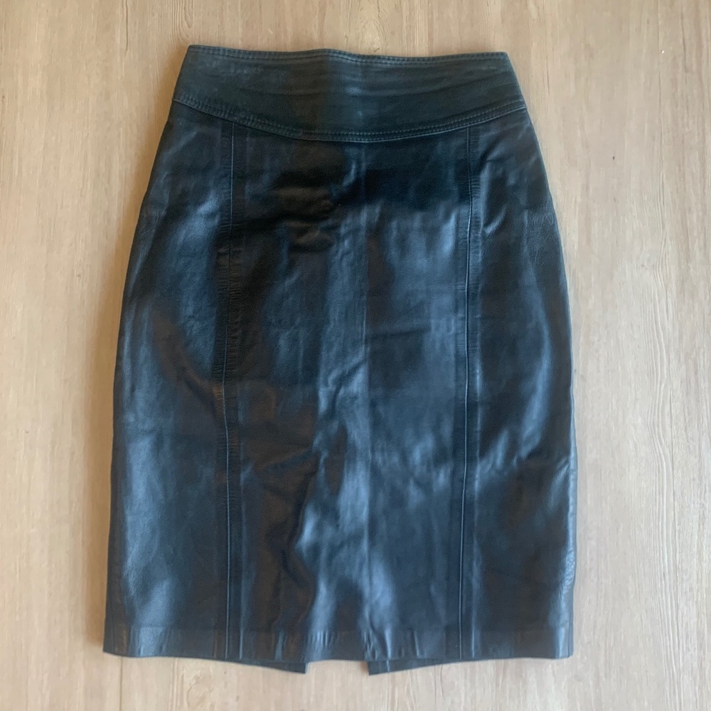 RARE Vintage Amphiboles Paris 1980’s designer black leather skirt high waisted